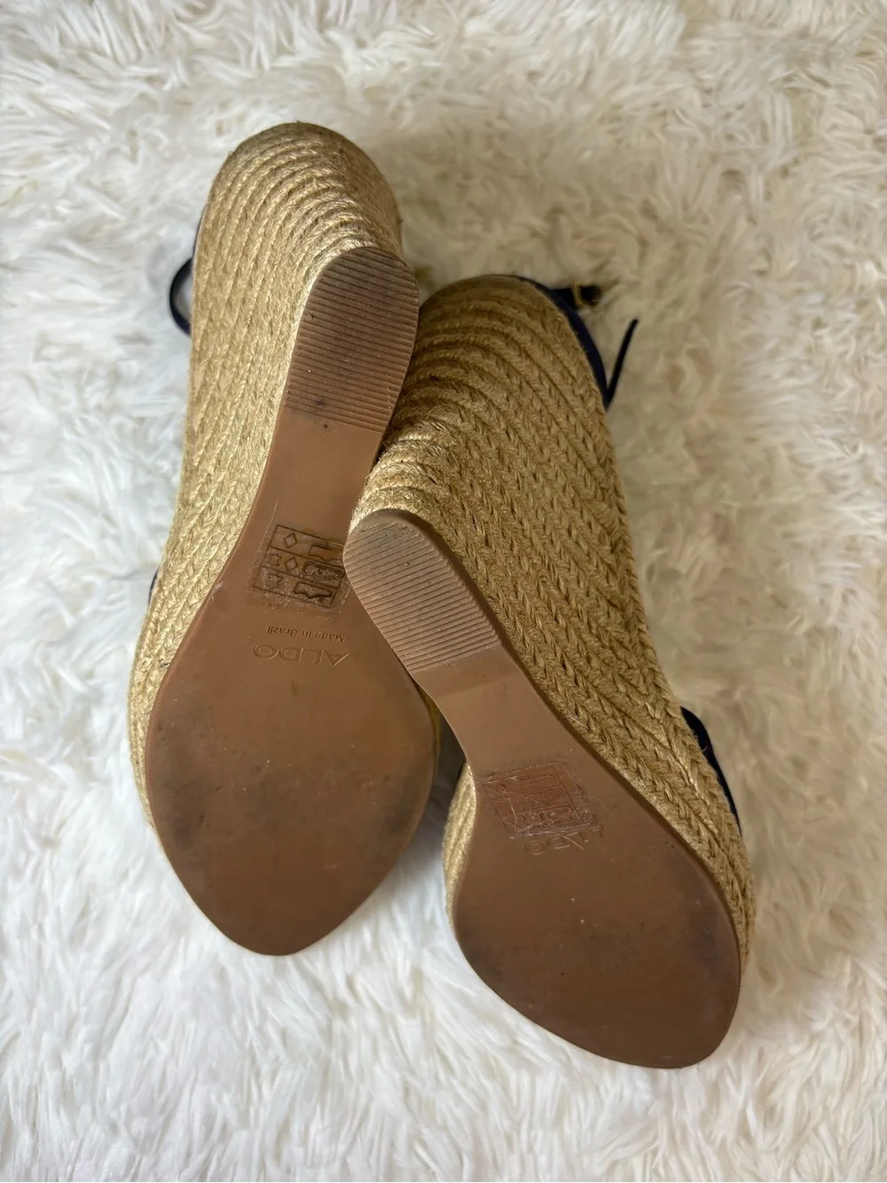 Aldo Nasua Navy Blue Platform Wedge Espadrilles